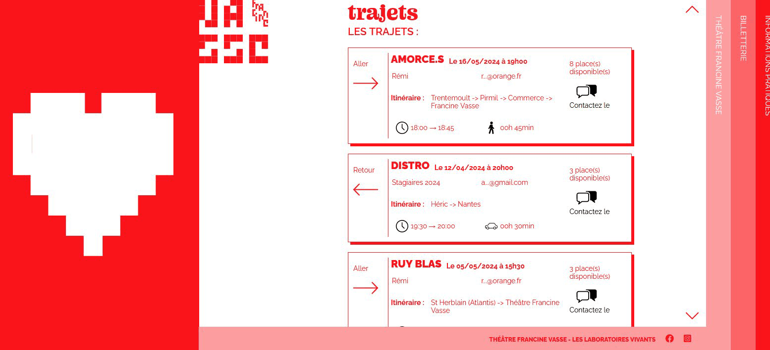 Liste des trajets de covoiturage proposés sur le site