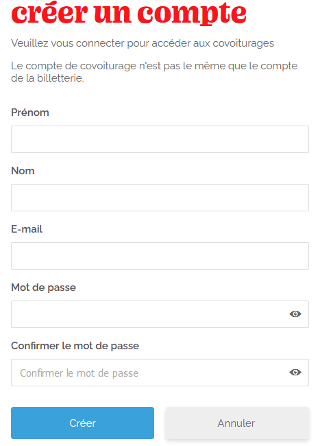 Formulaire de création de compte