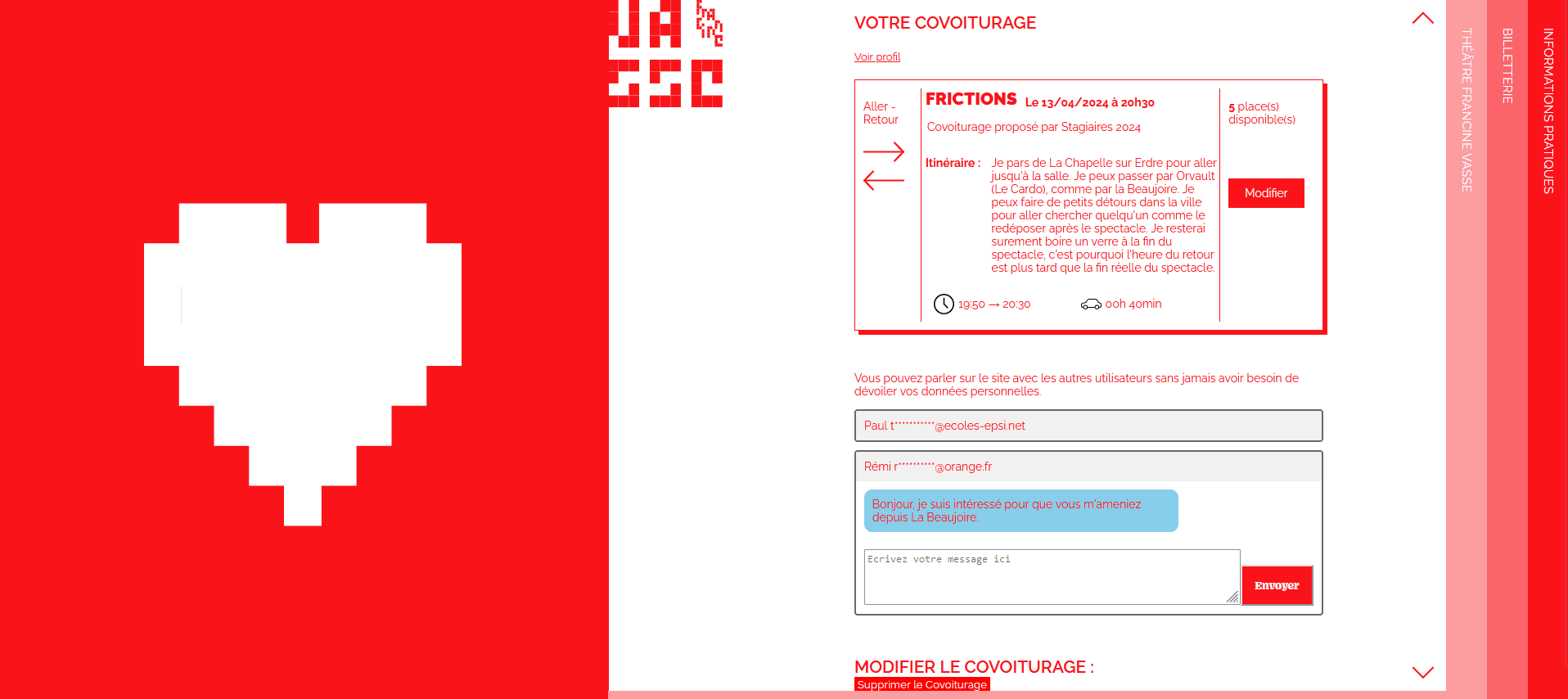 Interface de messagerie entre deux utilisateurs