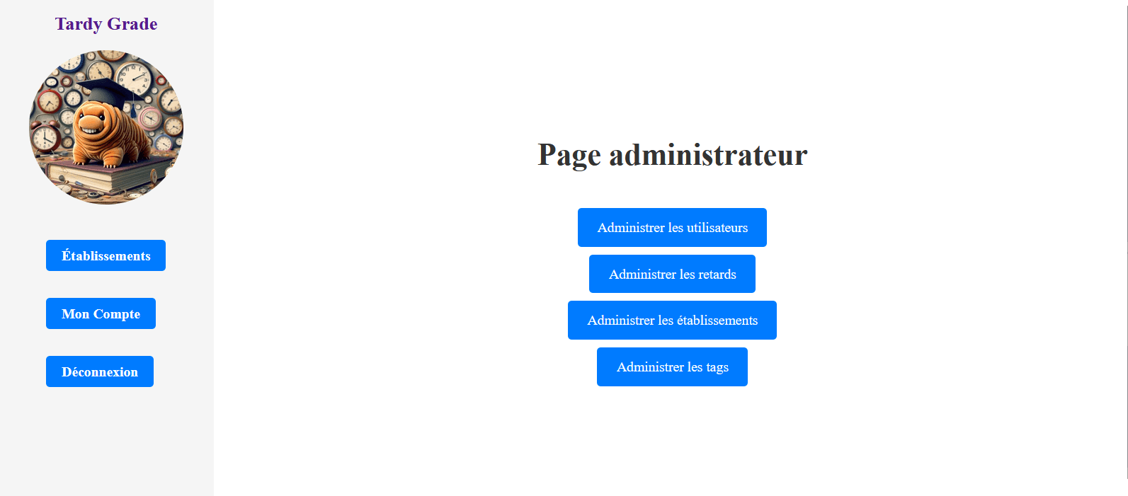Page d'administration du réseau social