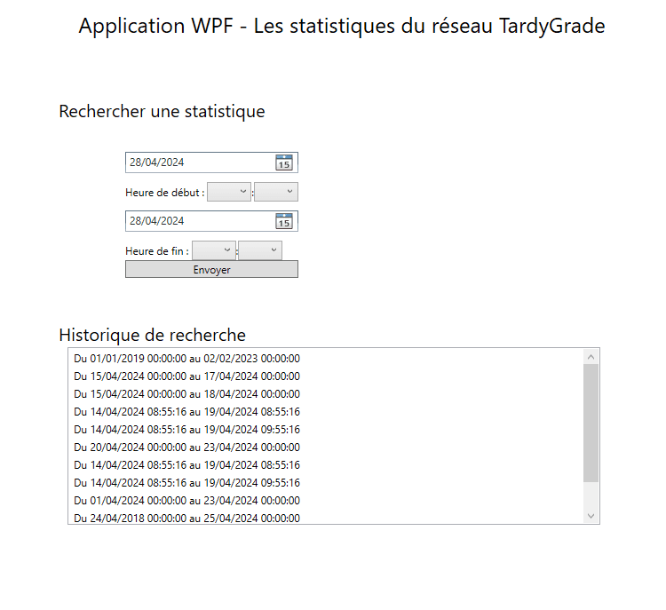 Accueil de l'application WPF de statistiques