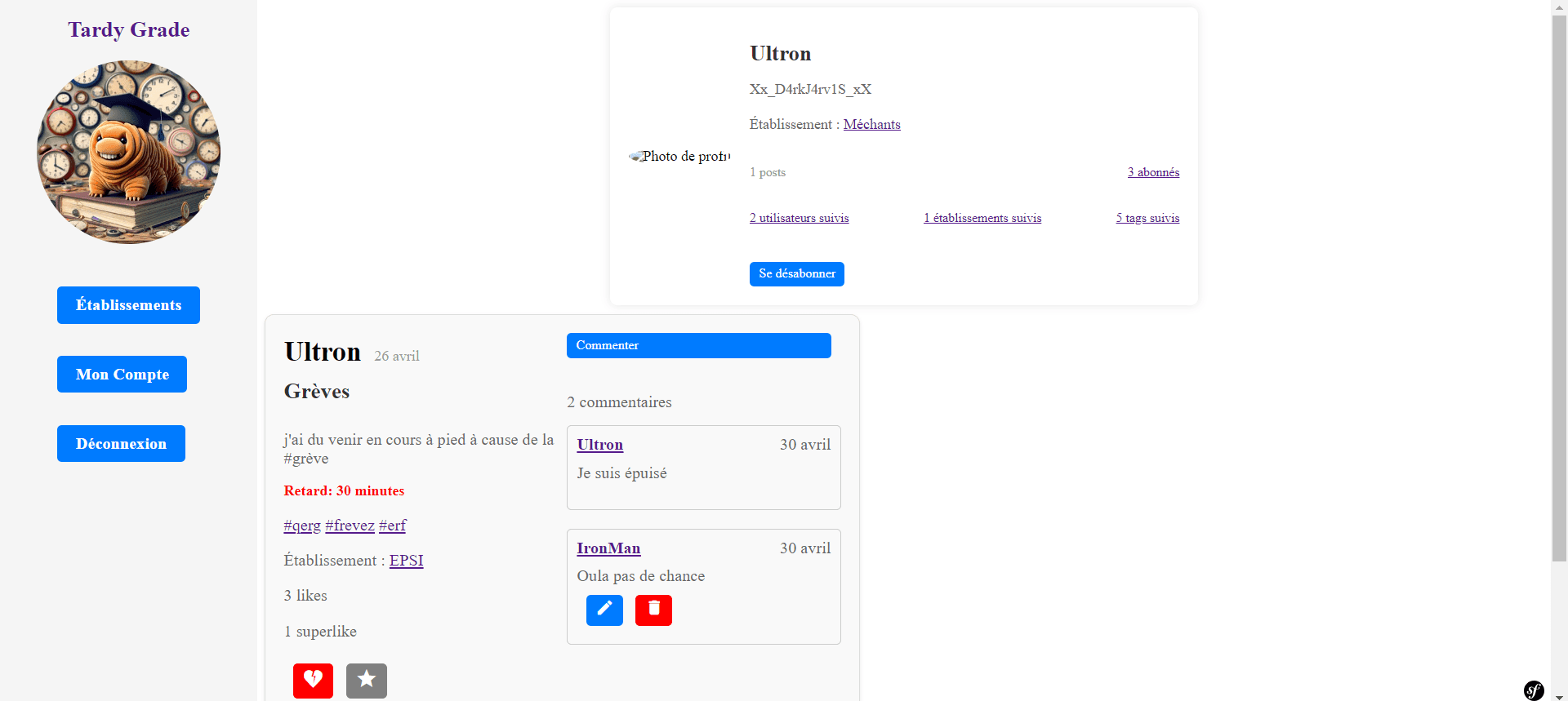 Page de profil d'un utilisateur