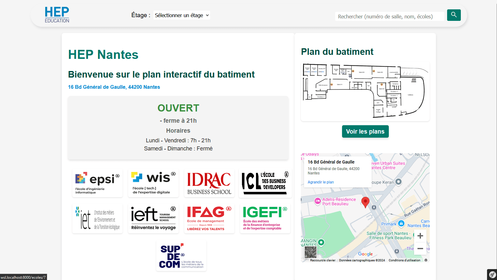 Page d'accueil du plan interactif