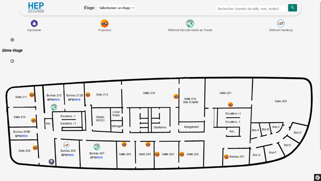 Plan interactif d'un étage du campus